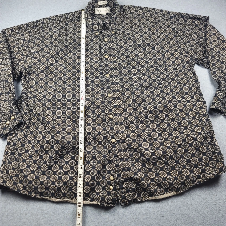 Crossings Peached Shirt Mens XL Geometric Print Long Sleeve Black & Gold Vintage - Image 4 of 4