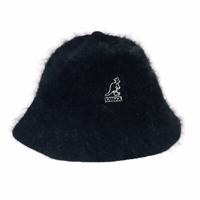 Vtg 80's KANGOL Bucket Hat Black Rabbit Fur Hair Acrylic Blend