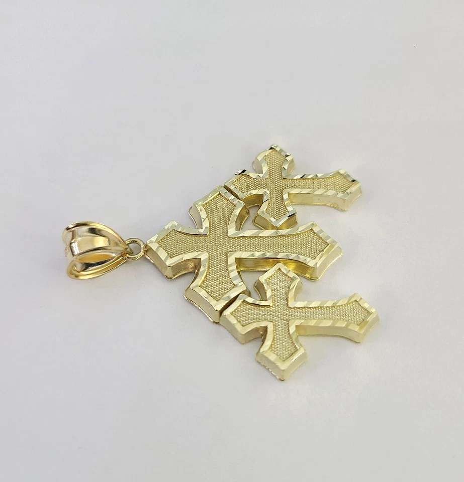 Real 10K Jesús Triple Cruz Colgante Oro Amarillo Dije Genuino 10kt Foto 2 de 4