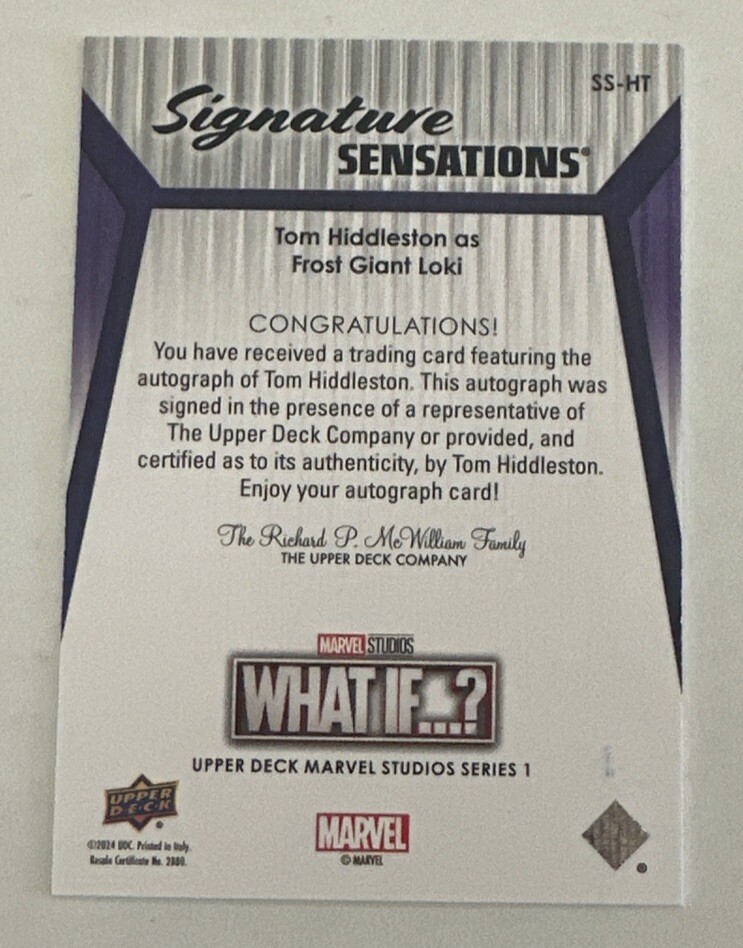 2024 Upper Deck Marvel Studios Disney+ Tom Hiddleston Auto