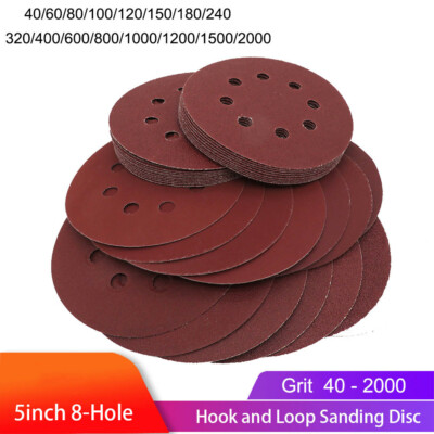 8 Hole Hook & Loop Sanding Disc 5'' 125mm Red Sandpaper Pads Orbital 40-2000 Grit