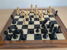 Grazing Knight Ebony chess set with 23.6 inch Black Anegre and Palisander Board