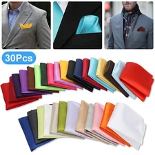 30x Men's Satin Silk Pocket Hankies, 8.6" x 8.6" Soft Solid, for Meetings Dining