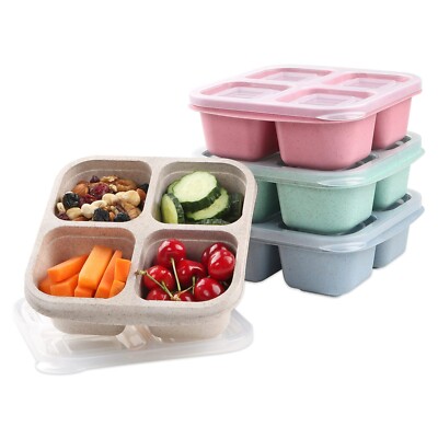 4 Pack BPA-Free Snack Container: 4 Compartments, Ideal for Meal Prep
