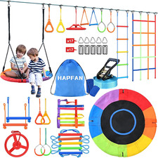 50 FT Ninja Warrior Obstacle Course Swing Set for Kids with Weather-Proof Acc...
