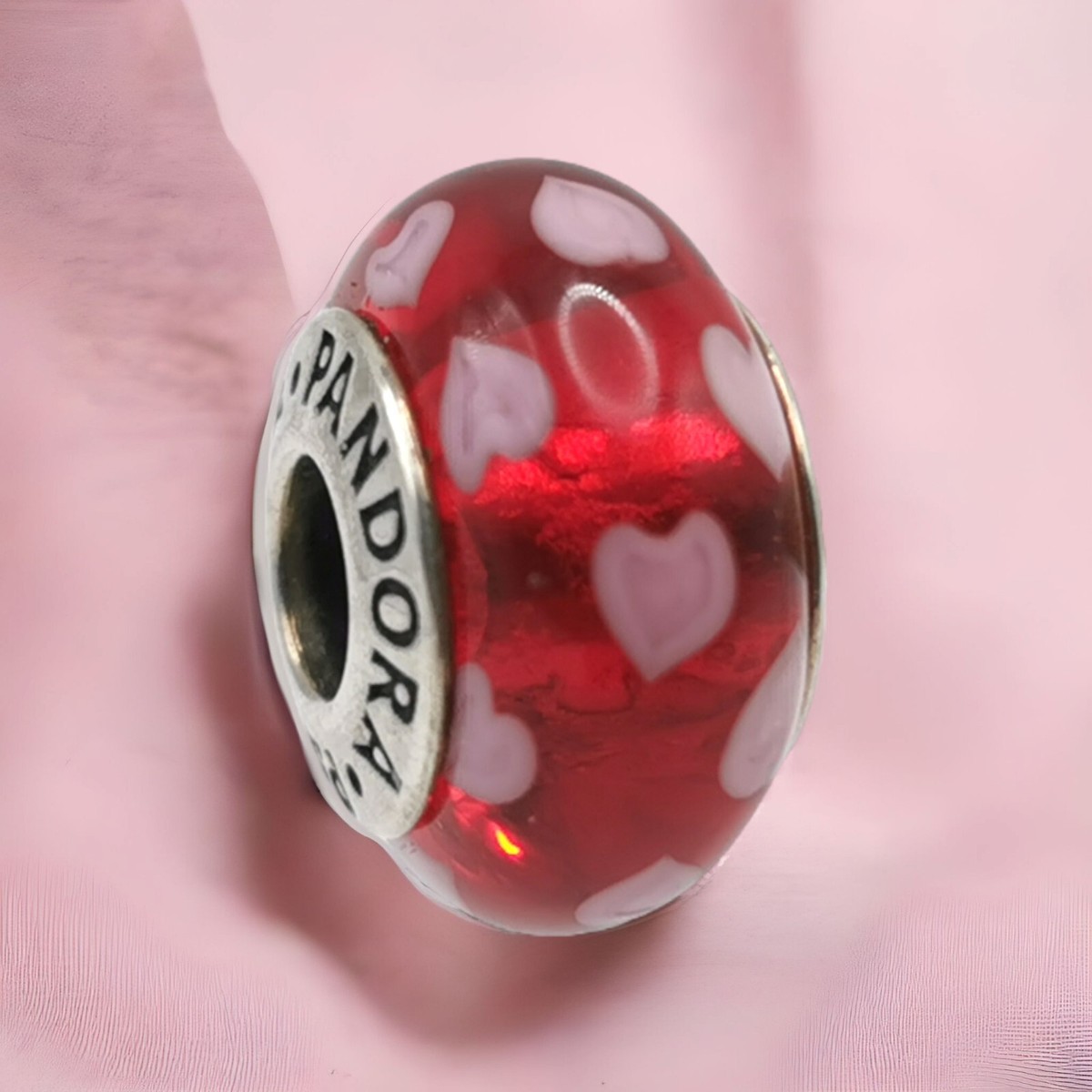 RETIRED Pandora Sterling Silver Red Sweethearts Murano Glass Bead Charm