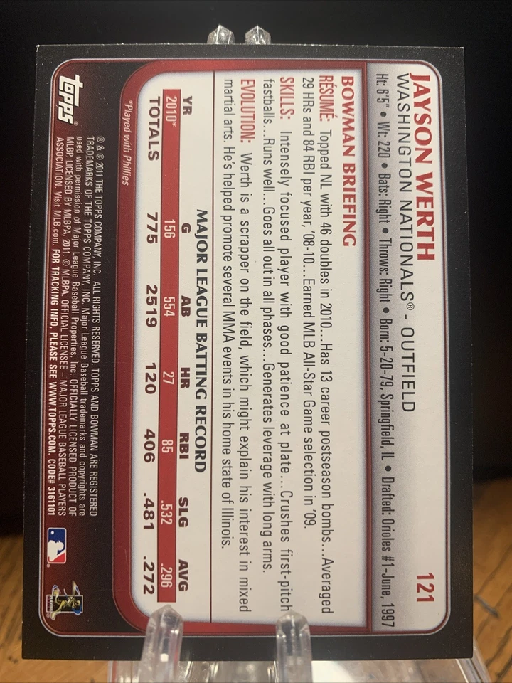 2011 Bowman #121 Jayson Werth Washington Nationals - Image 2 of 2