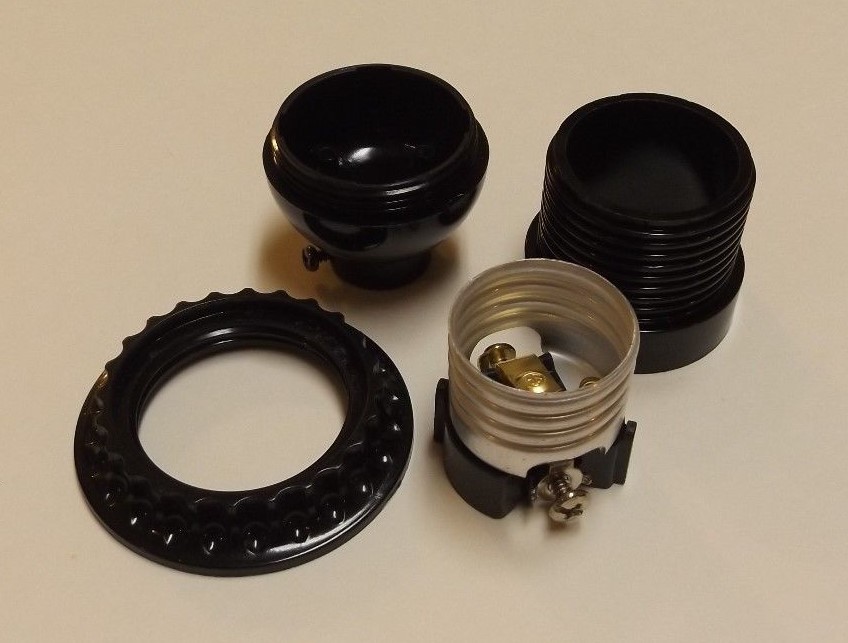 2-Pack Black Phenolic Keyless Light Sockets - E26/E27 Base Replacement For Lamps & Fixtures