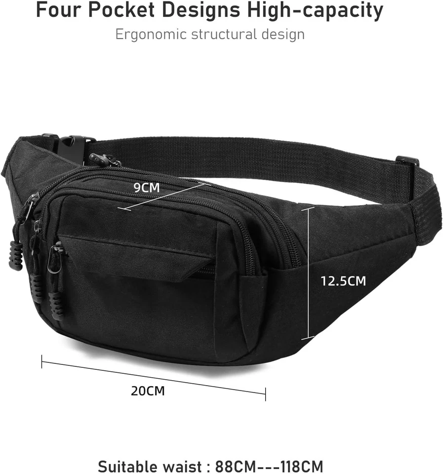 Marsupio Uomo e Donna Impermeabile Sportivo Grande Con 4 Tasche Cerniere Zip - Immagine 2 di 4