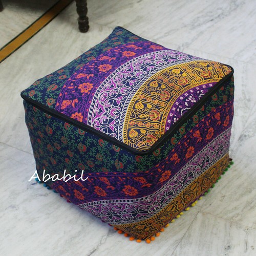 22" Square Ottoman 18" Pouf Cover Indian Multi Mandala Indian 20" Footstool Case - Picture 10 of 19