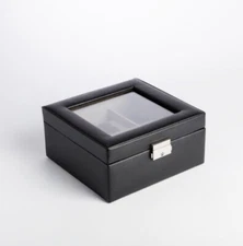 6 Slot Leather Watch Box Jewelry Organizer w/Glass Top New In Box