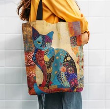 Floral Cat Canvas Tote Bag   Aesthetic Lightweight Shoulder Shopping Bag