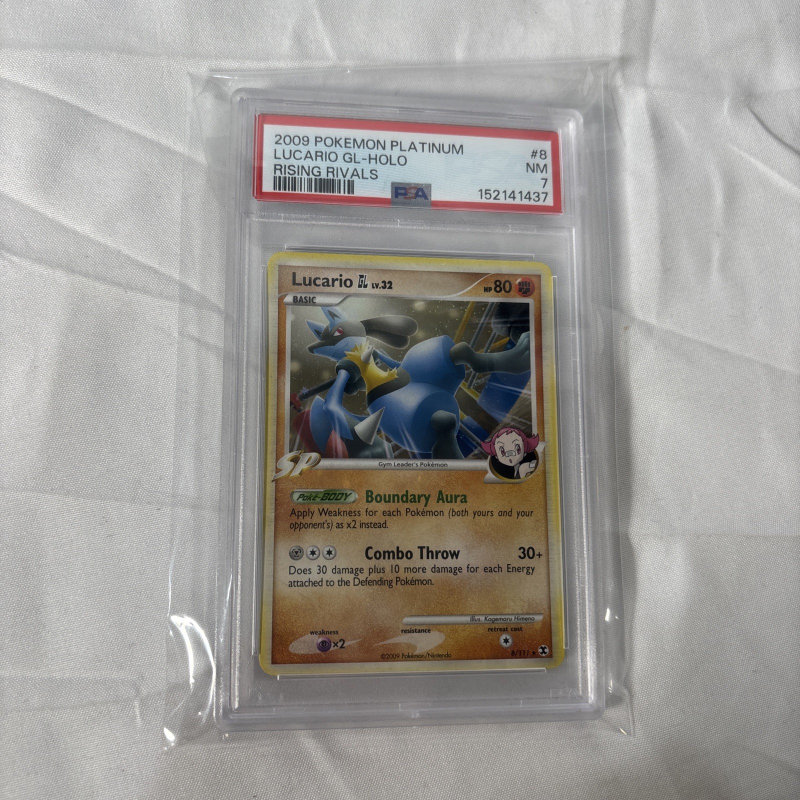 2009 POKEMON PLATINUM RISING RIVALS #8 LUCARIO GL-HOLO PSA 7