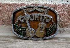 1976 Indiana Metal Craft "COUNTRY" W/ Guitar Enambled Brass Belt Buckle