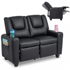 2-Seater Kids Recliner w/Cup Holders Side Storage Pockets Adjustable Backrest