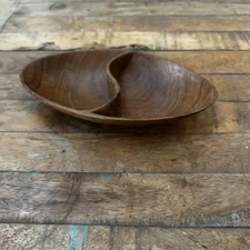 Oval Wooden Divided Tray 7.5" Serving Dish Two Compartments