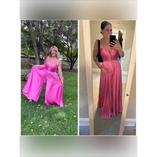 Ieena For Mac Duggal Pleated Satin Wide Leg Jumpsuit Size 4 Pink
