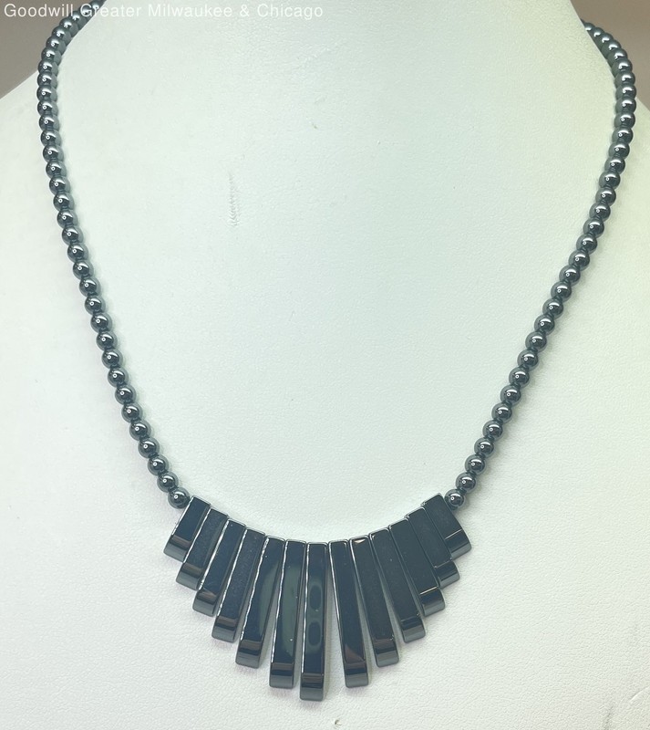 Hematite Ball and Bar Strand Statement Necklace 37.7g