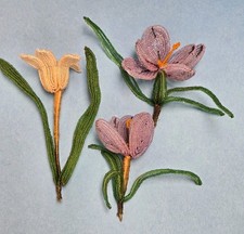 Vintage Lot Of French Glass Beaded Flowers Crocus Tulip
