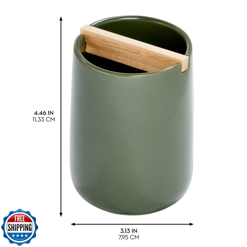 Soporte para cepillo de dientes iDesign Ceramic Earth Collection con división de madera de paulownia Foto 2 de 4