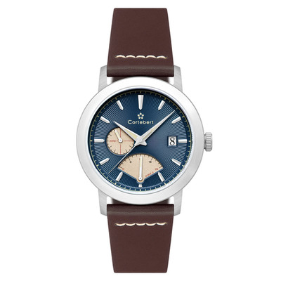 Cortebert Rodez Retrograde Dual Time Blue / Genuine Leather | Blue Dial Wristwat