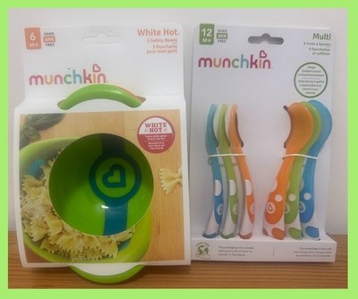 Munchkin weiß heiß Kleinkind 3 Schüsseln Smart thermochrom + 6 Stück Gabel Löffel Set