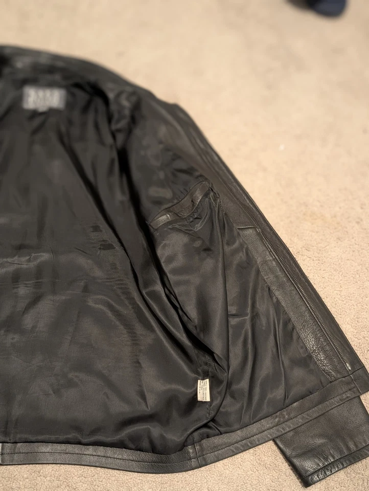 Chaqueta de cuero genuino negra Saks Fifth Avenue para hombre talla M mediana - cremallera clásica Foto 3 de 4