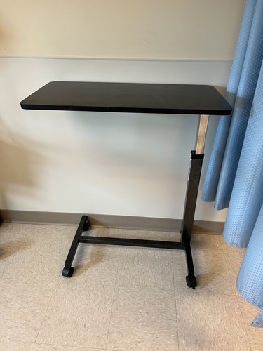 adjustable overbed bedside table with wheels