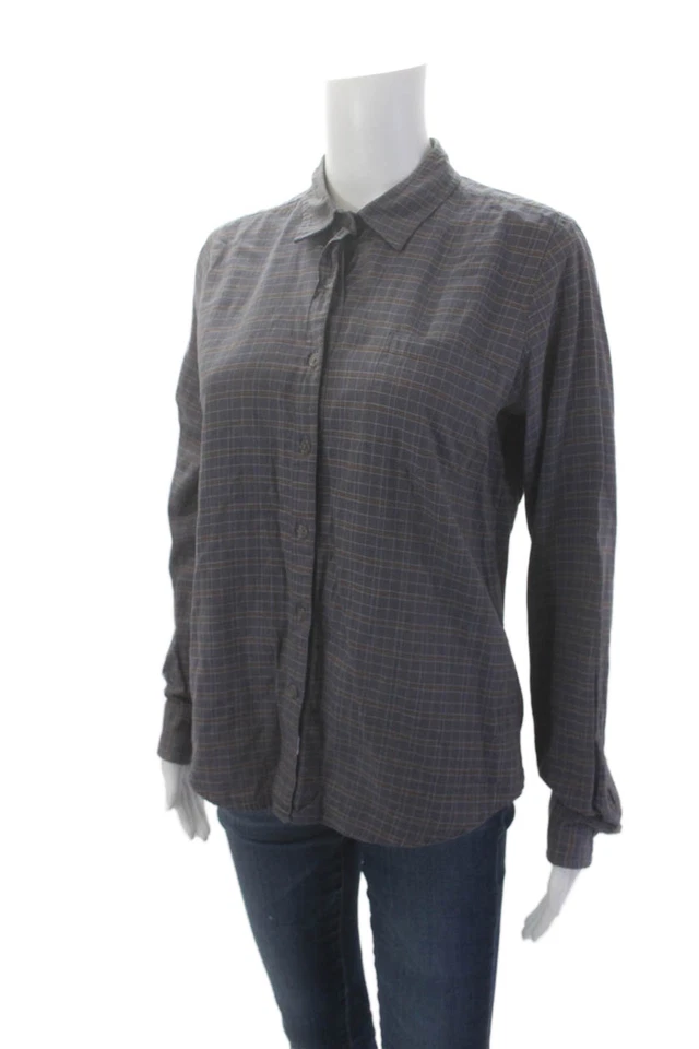 Camisa de mujer Steven Alan de algodón a cuadros manga larga con botones púrpura talla M Foto 2 de 4