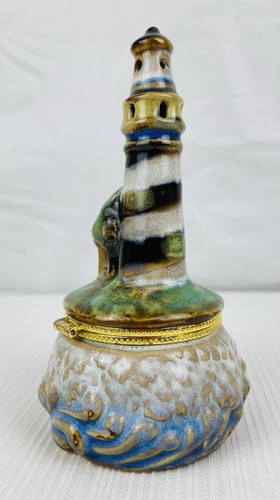Vintage Porcelain Lighthouse Hinged Trinket Box Figurine Coastal Nautical Decor - Picture 7 of 8