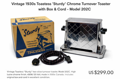 RARE 1930s Toastess Model 202C Turnover Toaster   2 Slice   With Original Box