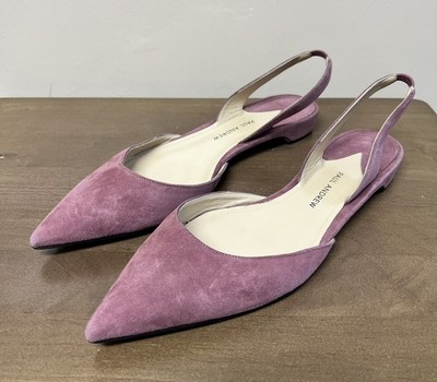 NEW Paul Andrew Rhea Italy 39.5  Pink Suede Pointed Toe Slingback Flats Shoes