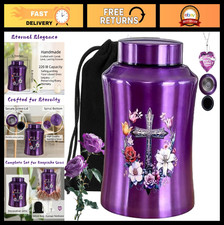 Large Purple Cremation Urn for Adult Ashes, Decorative Stainless Steel Memorial