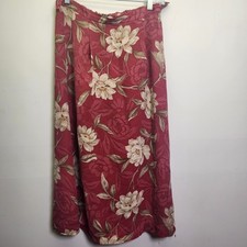 Vtg Talbots Petites 100 Silk Floral Midi Skirt 10P Side Zip Elastic Waist Lined