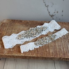 Bridal Garter Set White Rhinestone Crystal Lace Wedding 2 Piece Set Prom