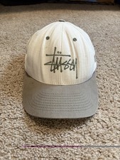 Stussy 90s Vintage Adjustable Snapback Spellout Logo Cap Tan USA Made