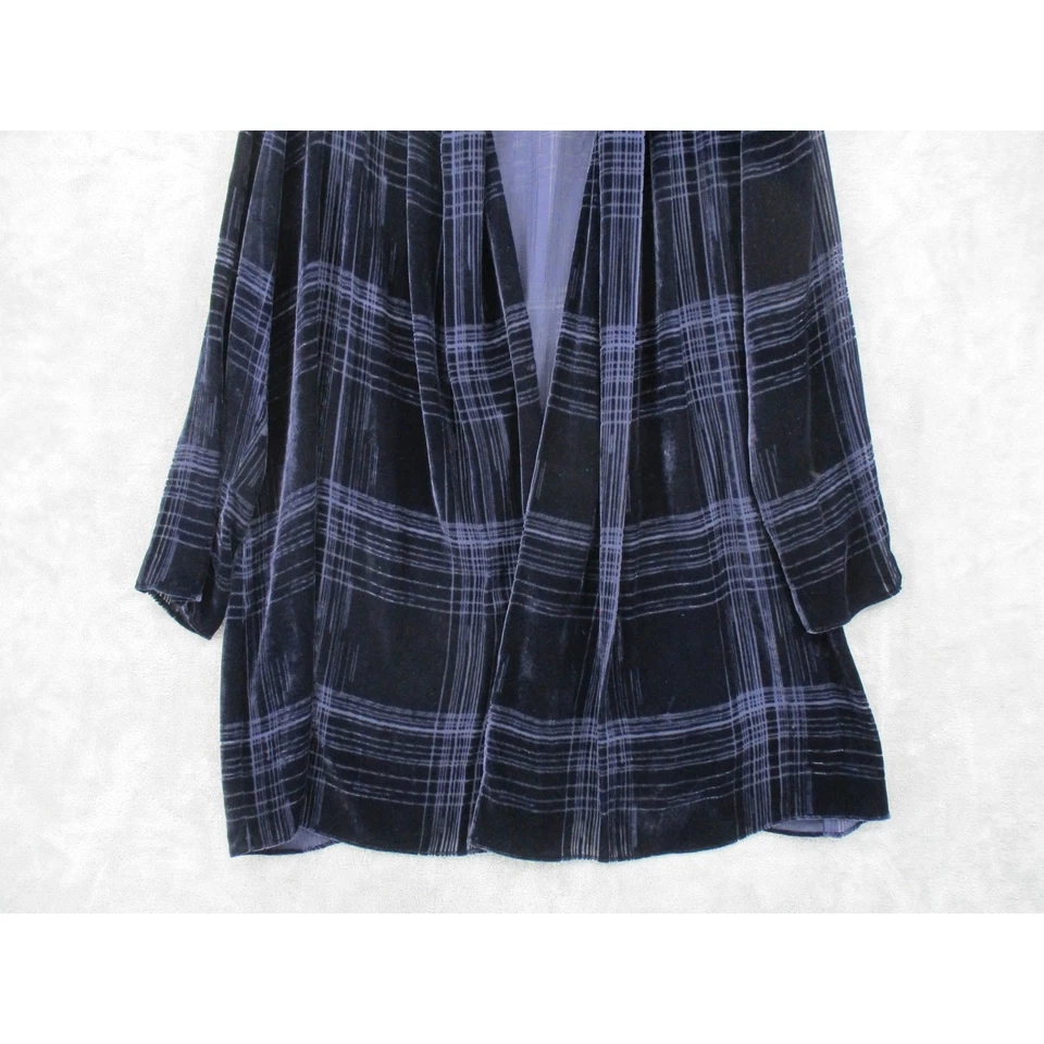 Chaqueta Elie Tahari Terciopelo Burn Out Cárdigan Topper Mezcla Seda Largo Medio Azul Marino Foto 4 de 4