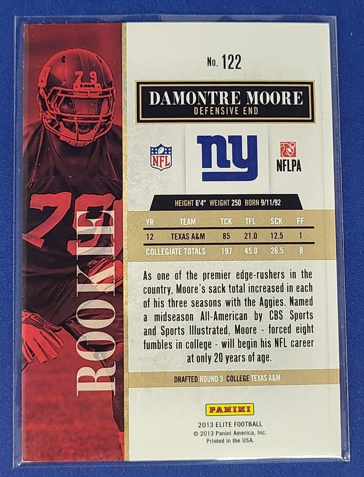 2013 Elite Turn of the Century  /199 #122 Damontre Moore  NY Giants Card y - Image 2 of 2