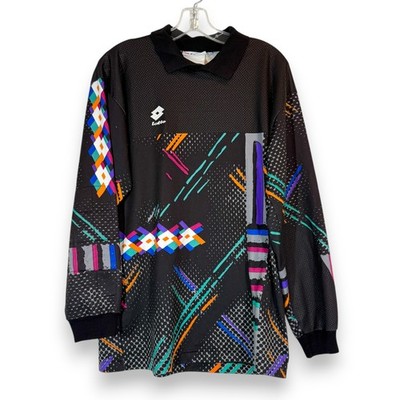 Vintage 90s Lotto Goalkeeper Jersey Men's M Soccer Shirt Black
