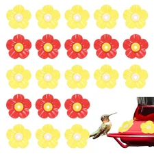 32-Pack Hummingbird Feeder Replacement Flowers, Plastic Part [Yellow, Red]