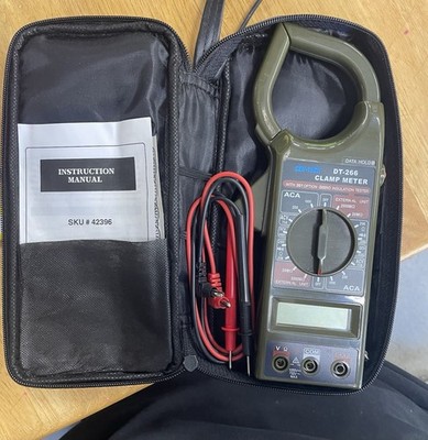 CEN-TECH DT-266 Digital Clamp Meter CAT II AC/DC Multimeter with Leads & Case