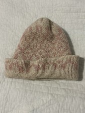 Vintage Wigwam Mills 100 Fine Wool Spun Scotland Beanie Hat Cream Pink See Desc