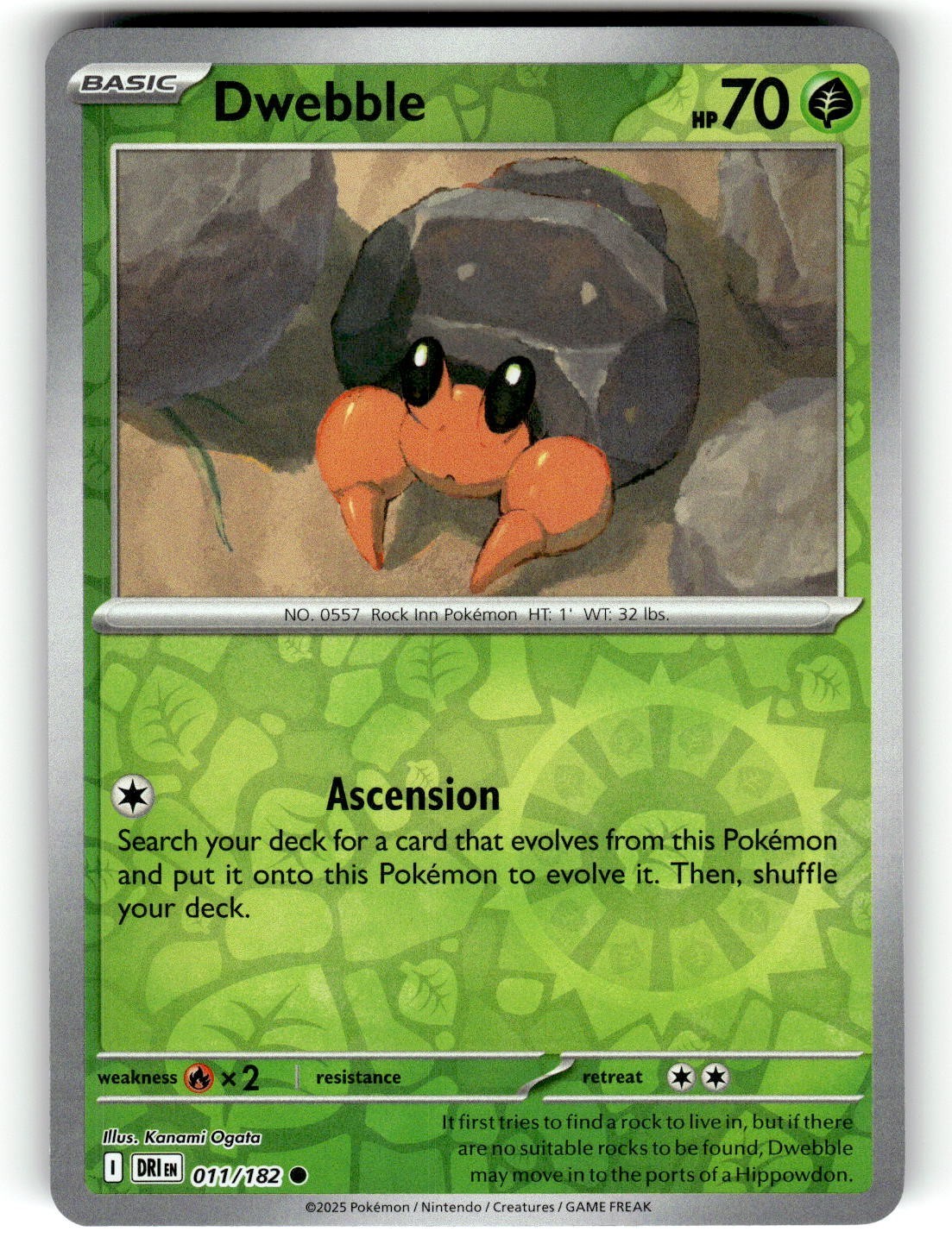 Pokemon SV10: Destined Rivals card 11/182 Dwebble Reverse Foil
