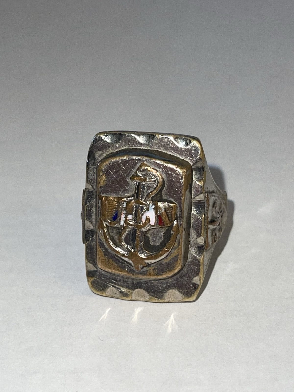 Vintage MEXICAN BIKER RING US Navy fleur-de-lis size 9.5 brass copper