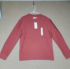 NWT GOODFELLOW  CO Men's MEDIUM Thermal Ribbed Henley Long Sleeve Rust Brown
