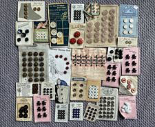 Vintage buttons on original cards over 25 red black glass, coconut, plastic