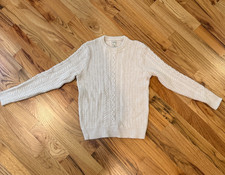 J. Crew Cotton Cable Knit Sweater Men's Medium Heather Natural Item BL822 