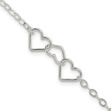 Sterling Silver 9 inch Solid Polished Fancy Heart Link Anklet Womens Love Gift