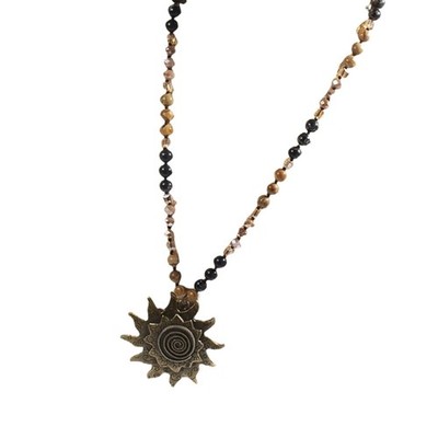 Handmade Knotted Necklace Neck Chain 8mm Natural Stone And Glass Beads Charm