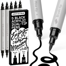 ARTISTRO 5 Black Acrylic Paint Markers Dual Tip Brush Fine Pens